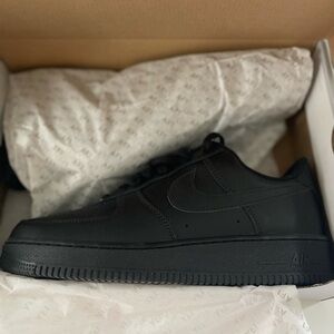 Nike Black Air Force 1 Sneakers Leather Monochrome Black
